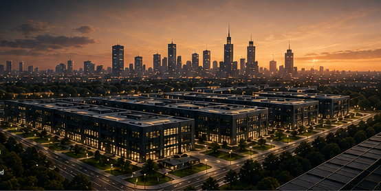 Visualization of a data center campus in the Warsaw region